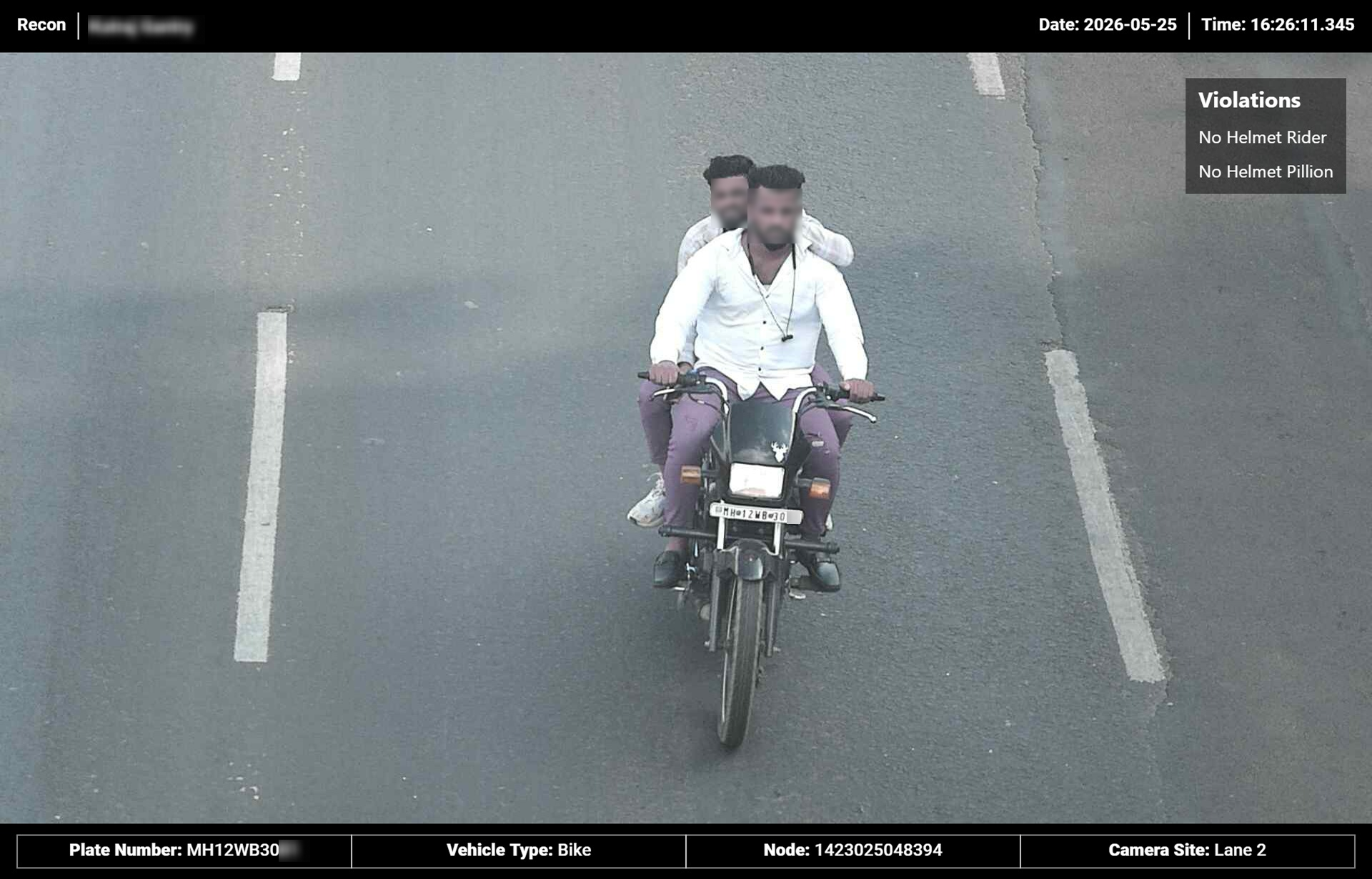 No helmet pillion violation evidence